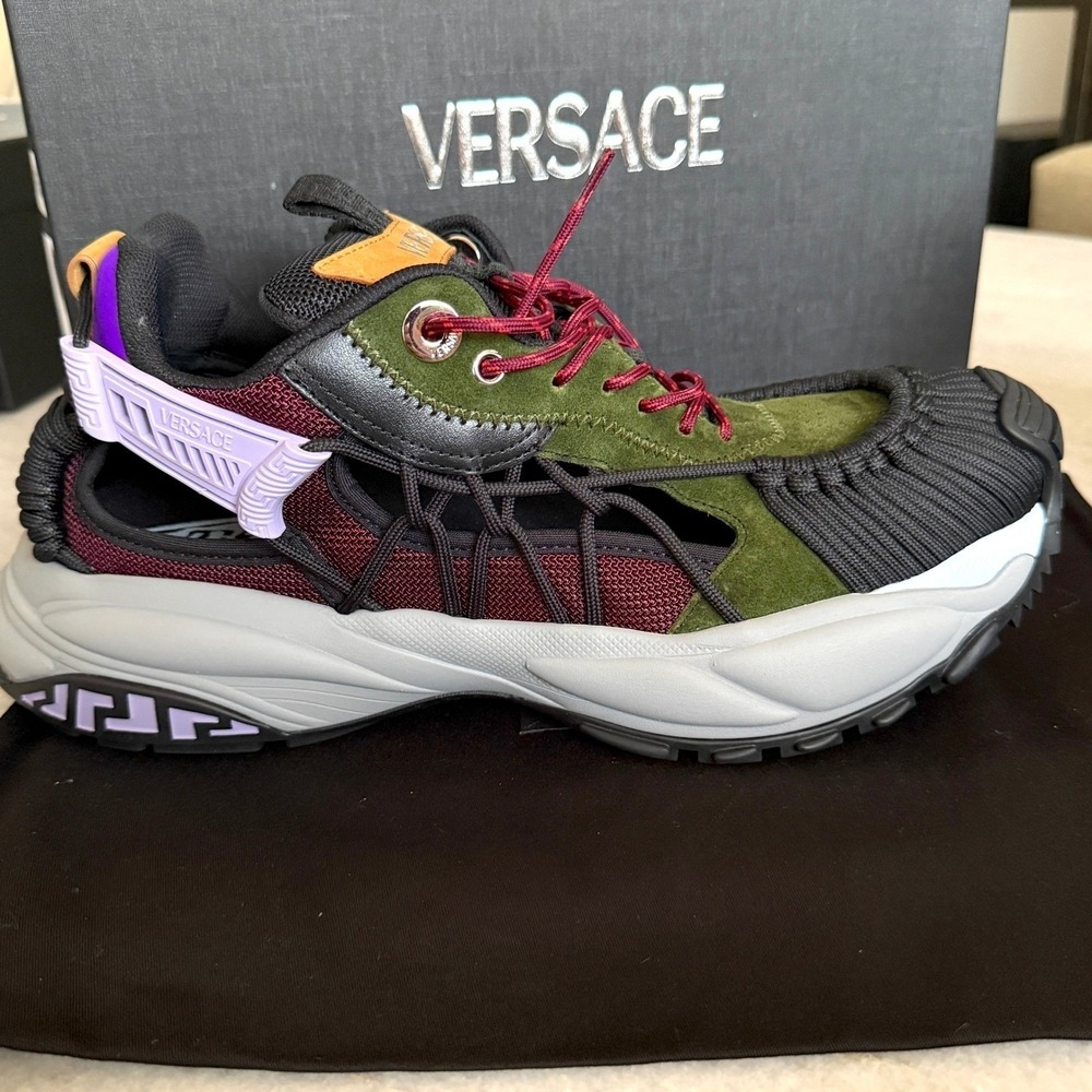 Versace Trigreca Sneakers‎ Mens Green Burgundy Purple 1016711 EU 45 US 12 - Picture 2 of 16